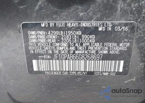 2016 Subaru Impreza 2.0I Premium z USA, uszkodzony, nr VIN JF1GPAB66G8268697